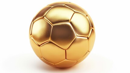 Behold a 3D realistic gold soccer ball gleaming on a pristine white background, a symbol of sporting prestige. Ai Generated.