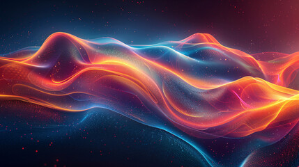 Obraz premium Abstract wavy flowing curve design made of blue, purple, pink, and other colored gradient dots on a black background.