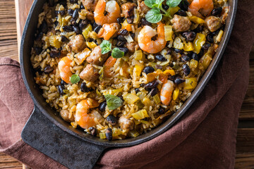 Spicy Homemade Cajun Jambalaya with Sausage and Shrimp