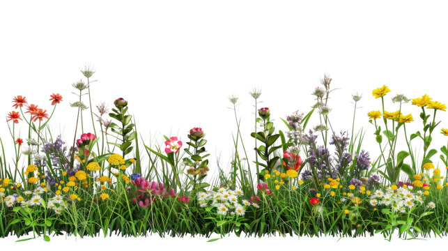 Fototapeta Flower garden, meadow, and grass on a white background, png transparent