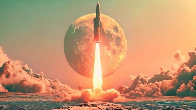 Futuristic Rocket Launching Toward Distant Planet with Ai generated.

