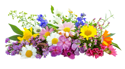 Flower arrangement or bouquet colorful spring flowers isolated on white background. transparent