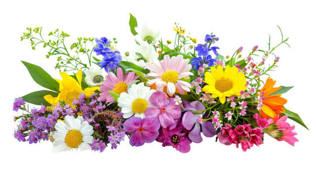 Flower arrangement or bouquet colorful spring flowers isolated on white background. transparent