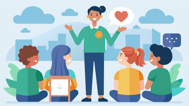 A mental health advocate shares their personal journey with a mental illness at a school assembly inspiring students to be more empathetic and. Vector illustration