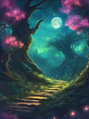 night landscape with moon and stars
