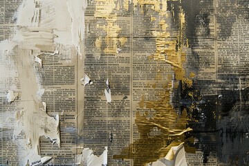 Fototapeta premium Weathered Material Masterpiece Golden Palette Newspaper Painting