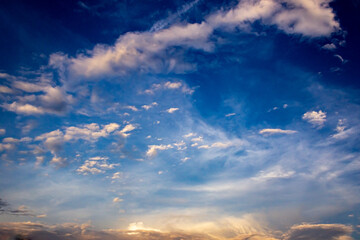 Beautiful clouds in the sky at sunset background. Nature cloudscape.