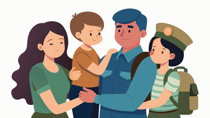 Fototapeta premium A tender moment between a soldier and his family before he departs to join the fight for freedom.. Vector illustration
