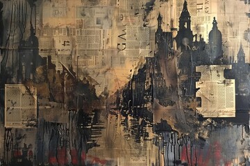 Fototapeta premium Weathered Material Masterpiece Golden Palette Newspaper Painting