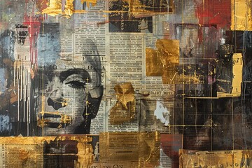 Weathered Material Masterpiece Golden Palette Newspaper Painting