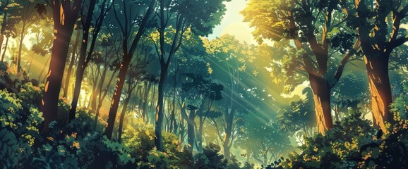 A majestic forest canopy, towering trees, lush undergrowth, Background Banner HD