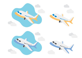 空を飛ぶ飛行機のイラスト © Sami