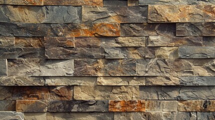 A wall made of stone blocks with a brown and gray color