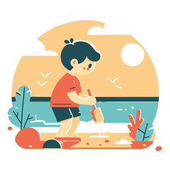 Kid Playing Sand on the Beach