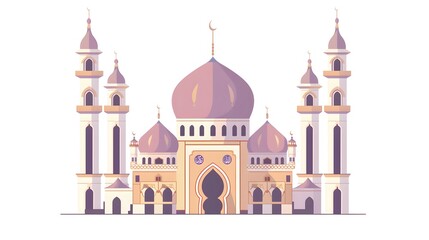 Elegant mosque illustration with ornate details and minarets