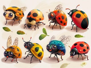 Obraz premium Cute Colorful Ladybug Characters for Kids App