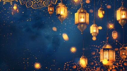 Islamic background - Elegant lanterns floating on a starry night backdrop