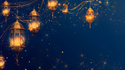 Islamic background - Ethereal lanterns lighting up the starry Ramadan night