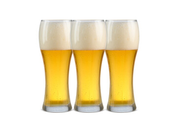 three beer glasses with beer heads, wiezen glass