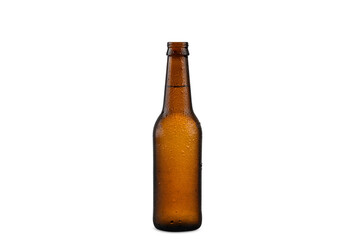 one bottle of unlabeled beer, condensed, cold