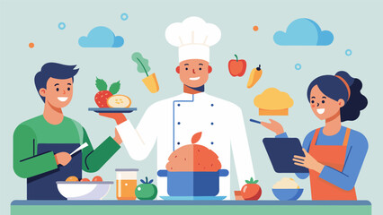 A cooking and food presentation workshop for neurodivergent adults combining culinary skills with artistic plating and food presentation techniques.. Vector illustration