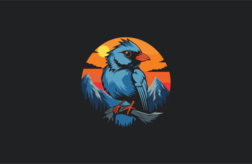 Bird and Mountain vector illustration flat design logo