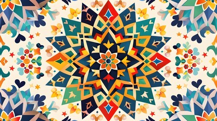 Islamic pattern - A vibrant kaleidoscope of geometric and organic shapes creating a symmetrical pattern