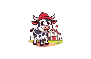 Fototapeta premium Cow and House vector illustration flat design logo