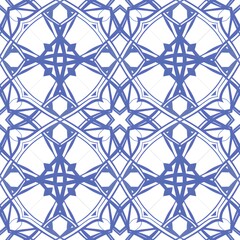 Fototapeta premium Islamic pattern - An intricate blue geometric pattern on a white background