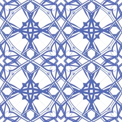 Islamic pattern - An intricate blue geometric pattern on a white background