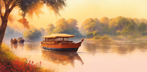 Fototapeta premium sunrise over lake generative Ai