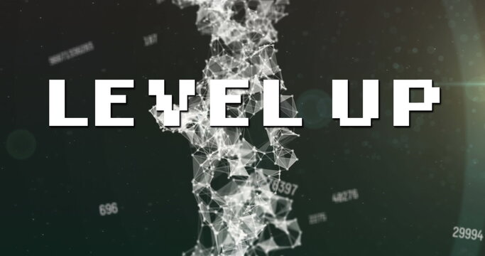 Image of level up text over data processing on black background - Powered by Adobe