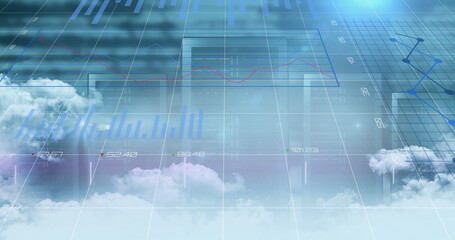 Digital image of statistical data processing over clouds against computer servers