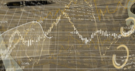 Image of financial data processing and lines fluctuating