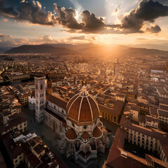Breathtaking aerial view of florence with a vivid sunset sky