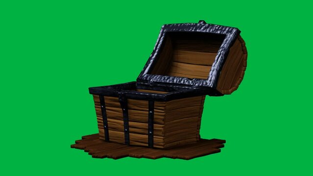 animated chest falling and opened in green screen