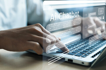 Human interact with AI artificial intelligence virtual assistant chatbot in concept of AI...