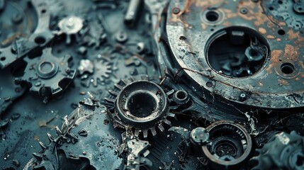 Close-up of rusty gears and cogwheels, industrial background