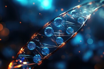 The image shows a glowing blue double helix.