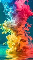 Dynamic colorful smoke underwater illusion in abstract art. Ideal for vibrant posters and creative wallpaper design.