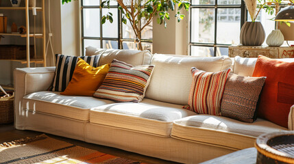 a cozy modern living room interior with sofa