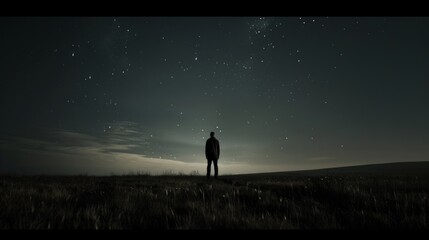 Fototapeta premium Midnight Whispers: Standing Amidst Tall Grass in the Night, Embracing Nature's Serenade.