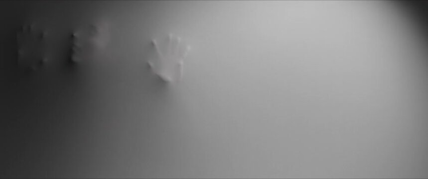 A skinny woman's face and arms appear from the wall