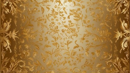 Elegant golden floral damask pattern on beige background