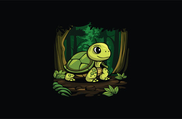 Turtle and Tree vector illustration flat design logo