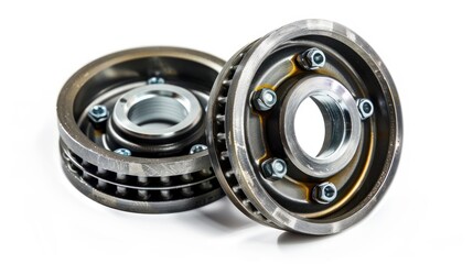Isolate. Auto parts. Two wheel bearings close-up on a white background. Front and back views.