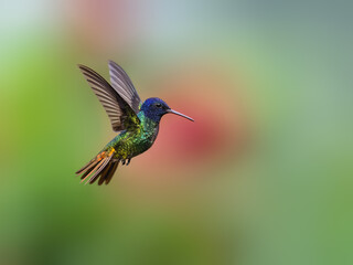 Golden-tailed Sapphire Hummingbird in flight