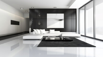 white and black modern living room iterior