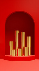 Obraz premium Golden pillar product podium on red background