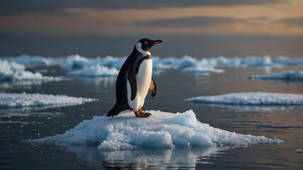 Naklejka premium Penguin on a melting iceberg